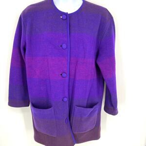Vintage 100% Wool Andrea Jovine Purple Ombre Sweater Coat Size M